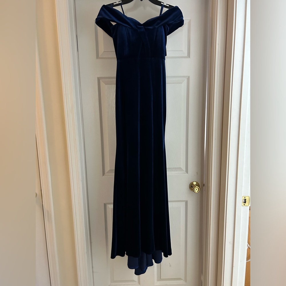 Strapless Navy Blue Velvet Maxi Dress